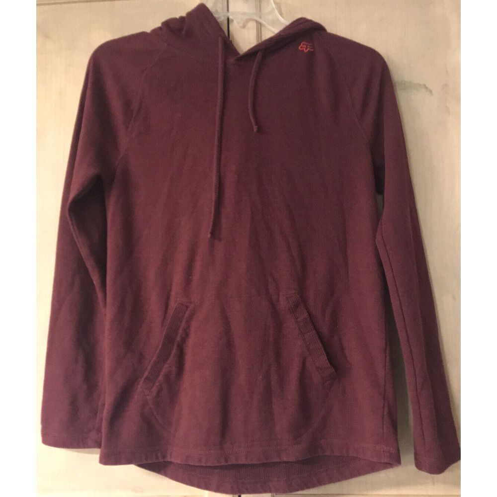 Fox‎ Racing Hoodie Men Small Burgundy Waffle Knit Thermal Pullover